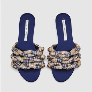 Zara Navy/Gold gem encrusted Slides